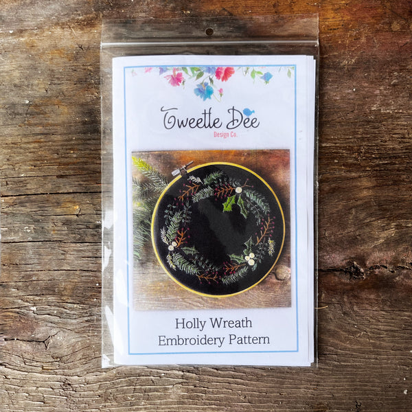 Holly Wreath Embroidery Pattern