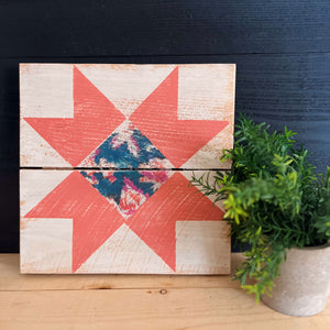 Floral Sawtooth Star Barn Quilt - Geranium