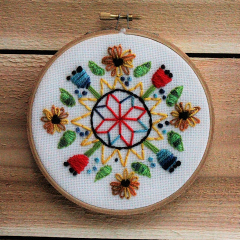 Tulips and Stars Amish Hex Embroidery Kit
